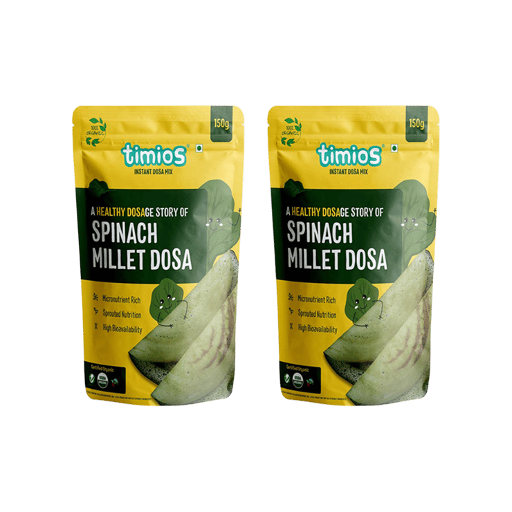 Timios Spinach Millet Dosa Mix S Ready to Cook – Pack of 2 – Pack of 2 – 2 x 2 x 150 g