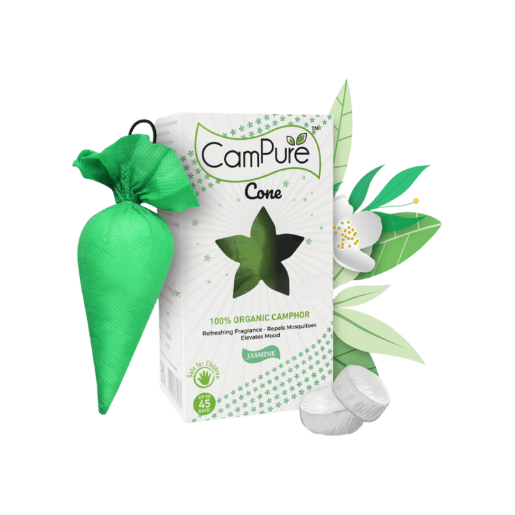 CamPure 100% Organic Camphor Car Freshener Cone (Jasmine) – 60 g