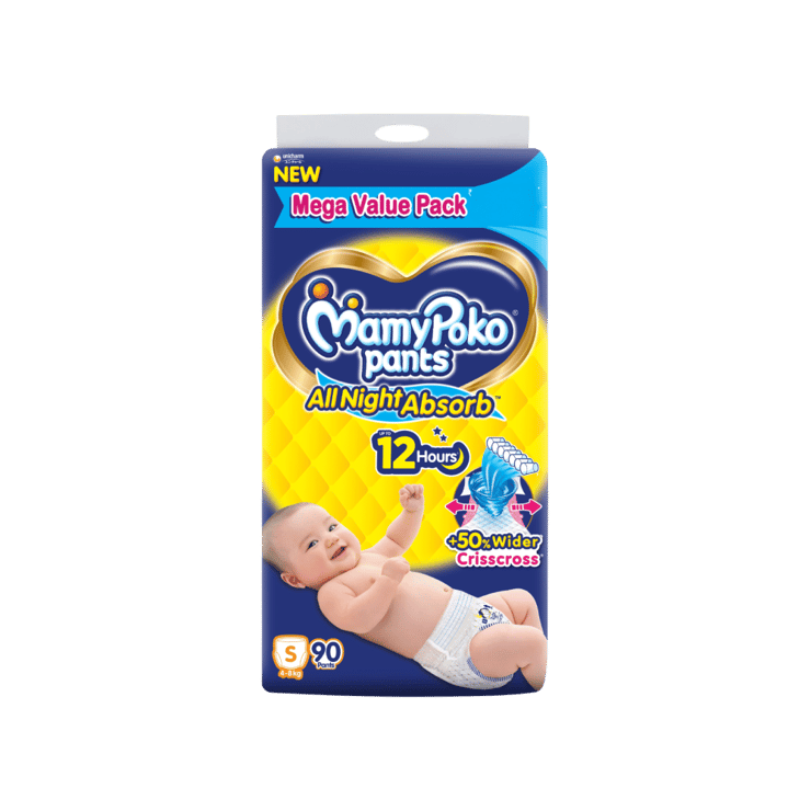 MamyPoko Pants All Night Absorb Baby Diaper (S, 4-8kg – 90 Diapers)
