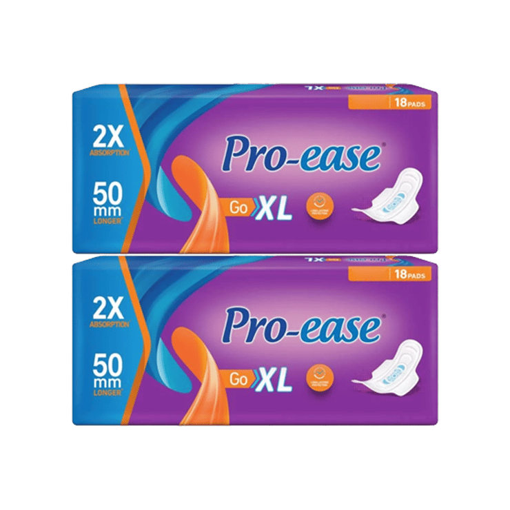 Pro-ease GO XL Sanitary Pads (280 mm) – Pack of 2 – 2 x 1 pack (18 pieces)