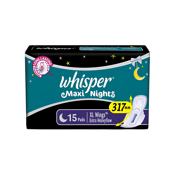 Whisper Maxi Night Sanitary Pads (Extra Large Wings – 15 units) – 15 pieces