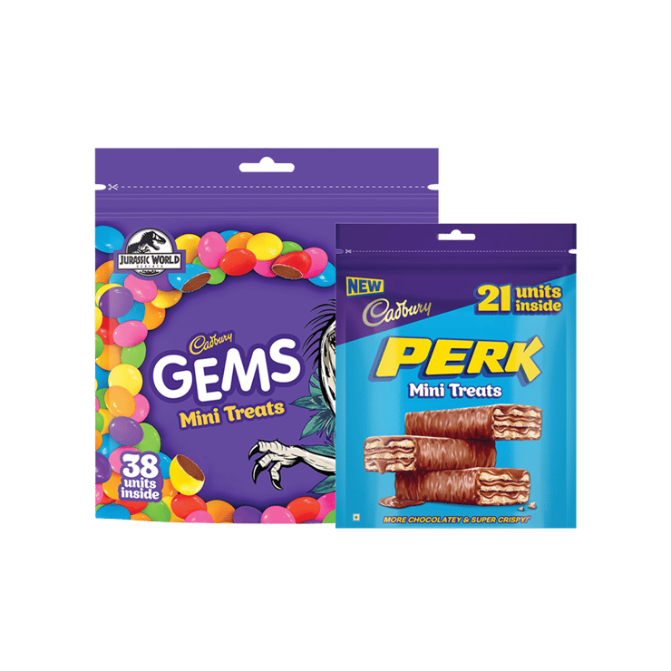 Cadbury Gems Mini Treats Chocolate Pack + Cadbury Perk Mini Treats Coated Wafer Chocolate Combo – 117.55 g + 115.5 g