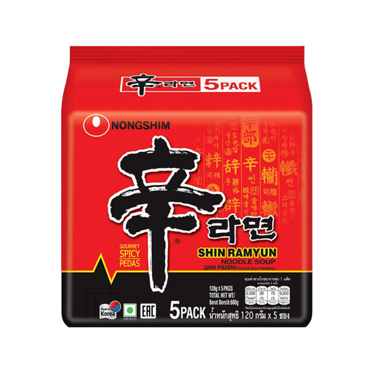 Nongshim Shin Ramyun Spicy Flavoured Instant Noodle Soup – 5 x 120 g