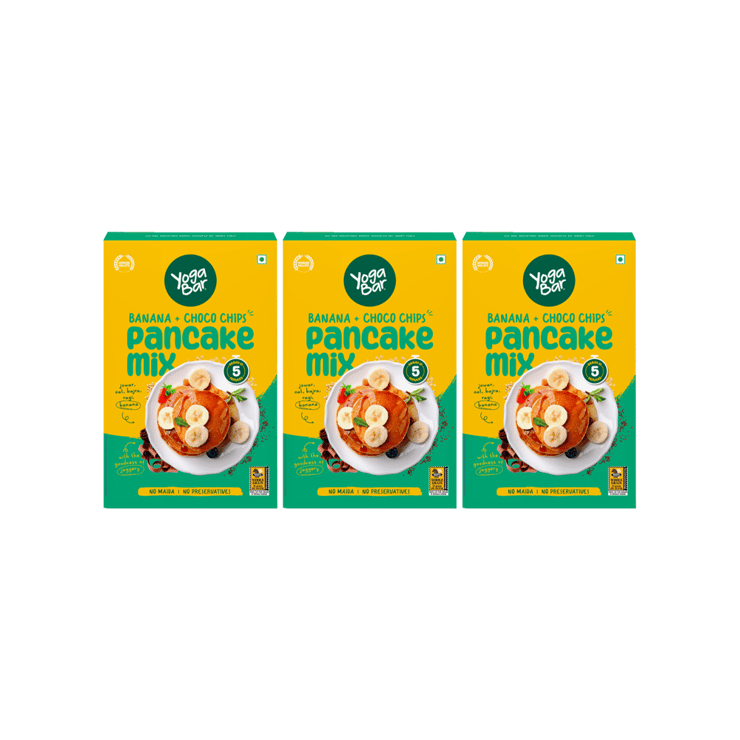 Yoga Bar Banana Choco Chip Pancake Mix (No Maida, No Preservatives) – Pack of 3 – 3 x 150 g