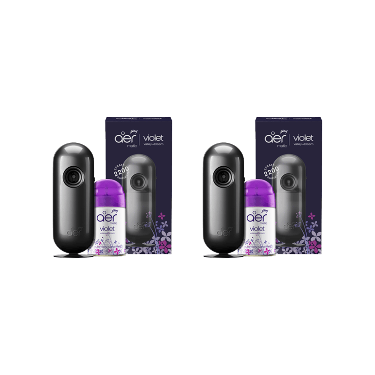 Godrej Aer Matic Air Freshener – Violet Valley Bloom (Machine + Refill) (Violet) – Pack of 2 – 2 x 210 ml + 1 piece
