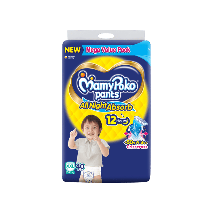 MamyPoko Pants All Night Absorb Baby Diaper (XXL 15-25 kg – 40 Diapers)