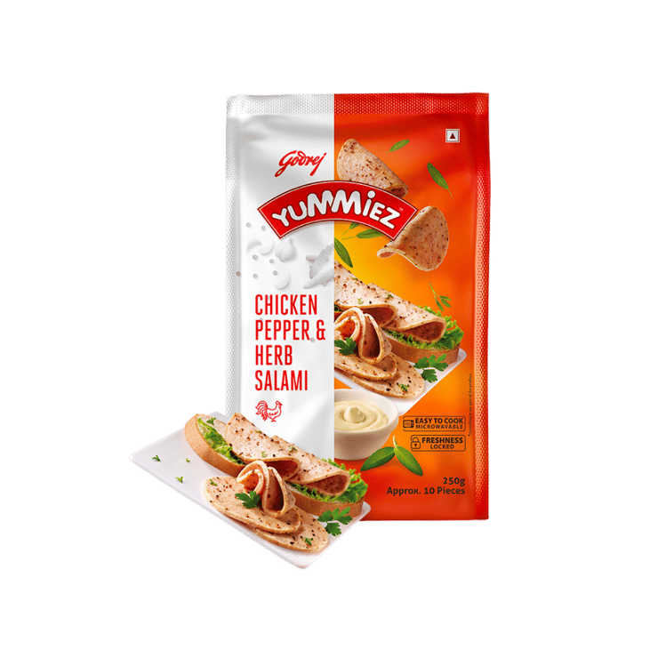 Godrej Yummiez Pepper & Herb Chicken Salami (Frozen) – 250 g