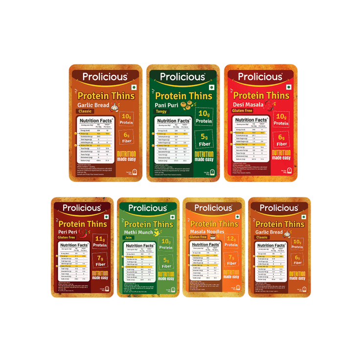 Prolicious High Protein & Fiber Thin Khakhra, – Assorted Flavours – 7 x 50 g