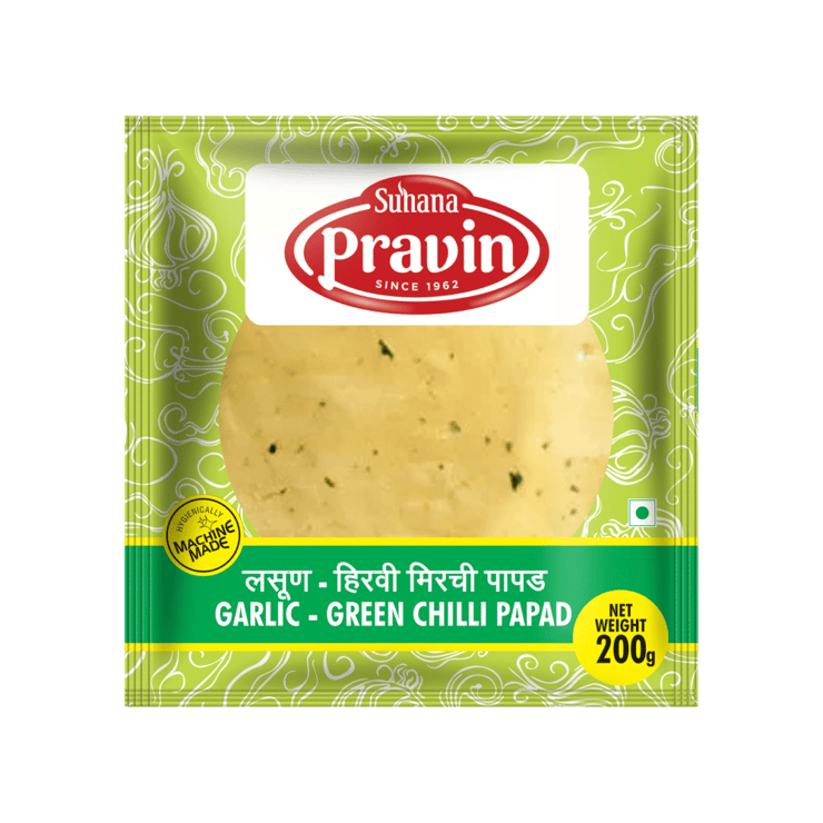 Pravin Garlic Green Chilli Machine Made Papad – 200 g