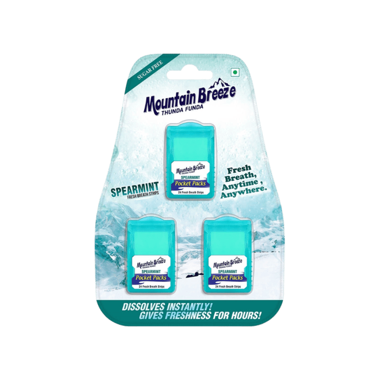 MOUNTAIN BREEZE Sugar Free Spearmint Breath Strips – 3 x 24 pieces
