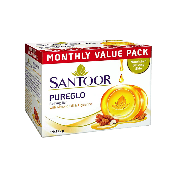 Santoor PureGlo Glycerine Soap – Buy 2 Get 1 Free – 3 x 125 g