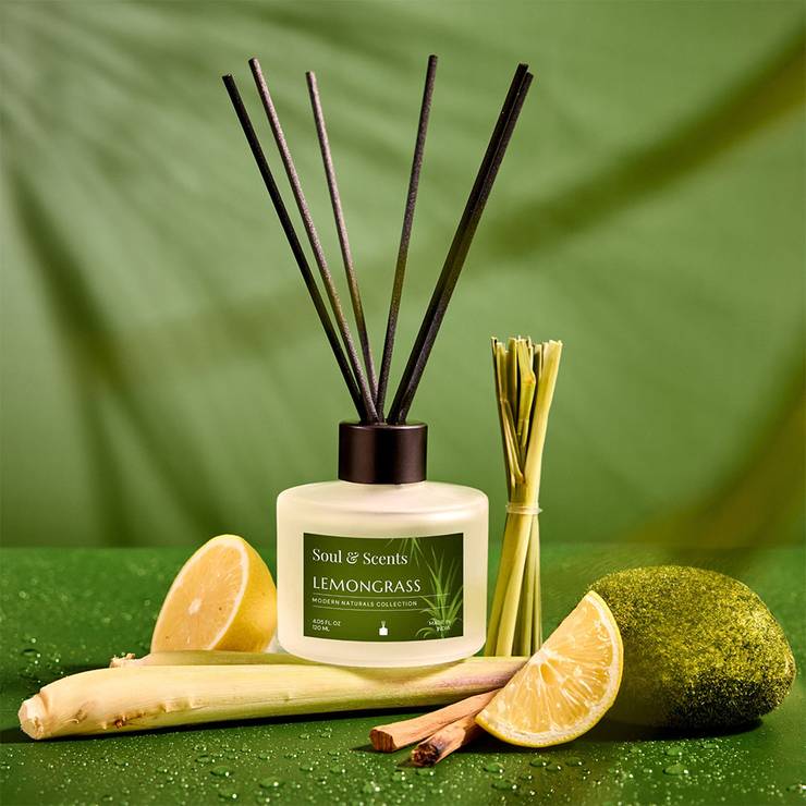 Soul & Scents Lemongrass Reed Diffuser Set (Lemongrass) – 1 set