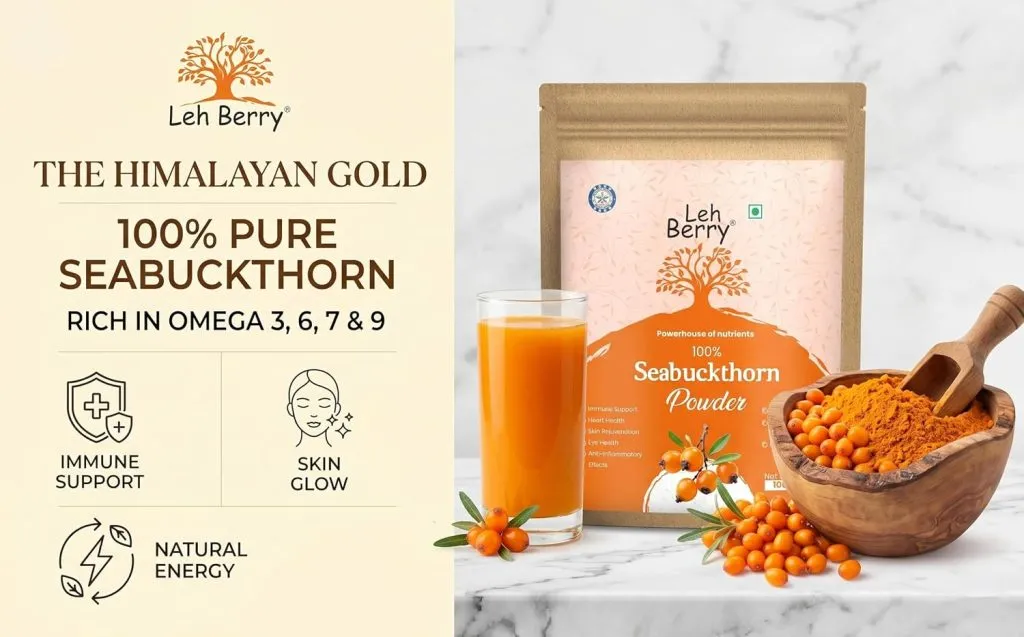 100% Seabuckthorn Powder 100g | Natural Superfood | Rich in Vitamins A, B, C, D, K | Omega 3,6,7,9 | Skin, Hair & Energy Support | No Sugar, No Preservatives