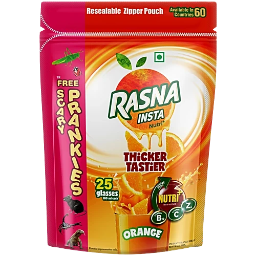 Rasna Instant Orange Drink Mix, Refreshing Orange Flavoured Beverage Powder, Delicious Citrus Drink, Easy to Prepare Summer Cooler for Family and Guests, 500 g