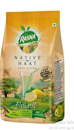Rasna Native Haat Shikanji Instant Drink Mix, Refreshing Lemon Flavour Beverage Powder, Easy to Prepare, Perfect for Families, Parties and Gatherings, 500g Pack Fruit Juice