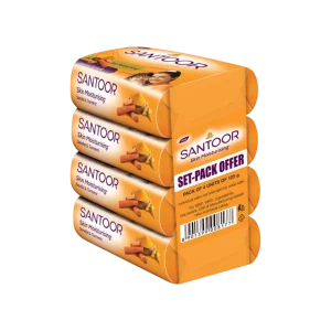 Santoor Skin Moisturising Sandal & Turmeric Soap - Pack of 4 - 4 x 125 g