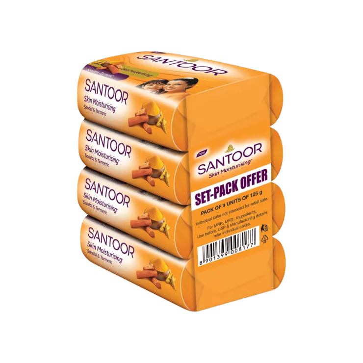 Santoor Skin Moisturising Sandal & Turmeric Soap – Pack of 4 – 4 x 125 g
