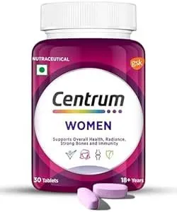 Centrum Women, World’s No.1 Multivitamin with Biotin, Vitamin C & 21 vital Nutrients for Overall Health, Radiance, Strong Bones & Immunity (Veg) Pack of 30 Tablets