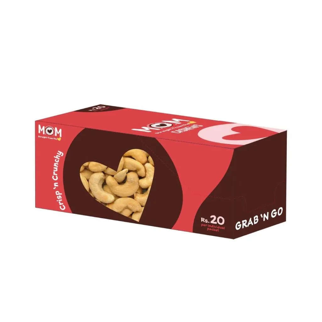 Roasted salted cashews in convenient pouches, offering crunchy texture, delicious taste, and a satisfying anytime snack.