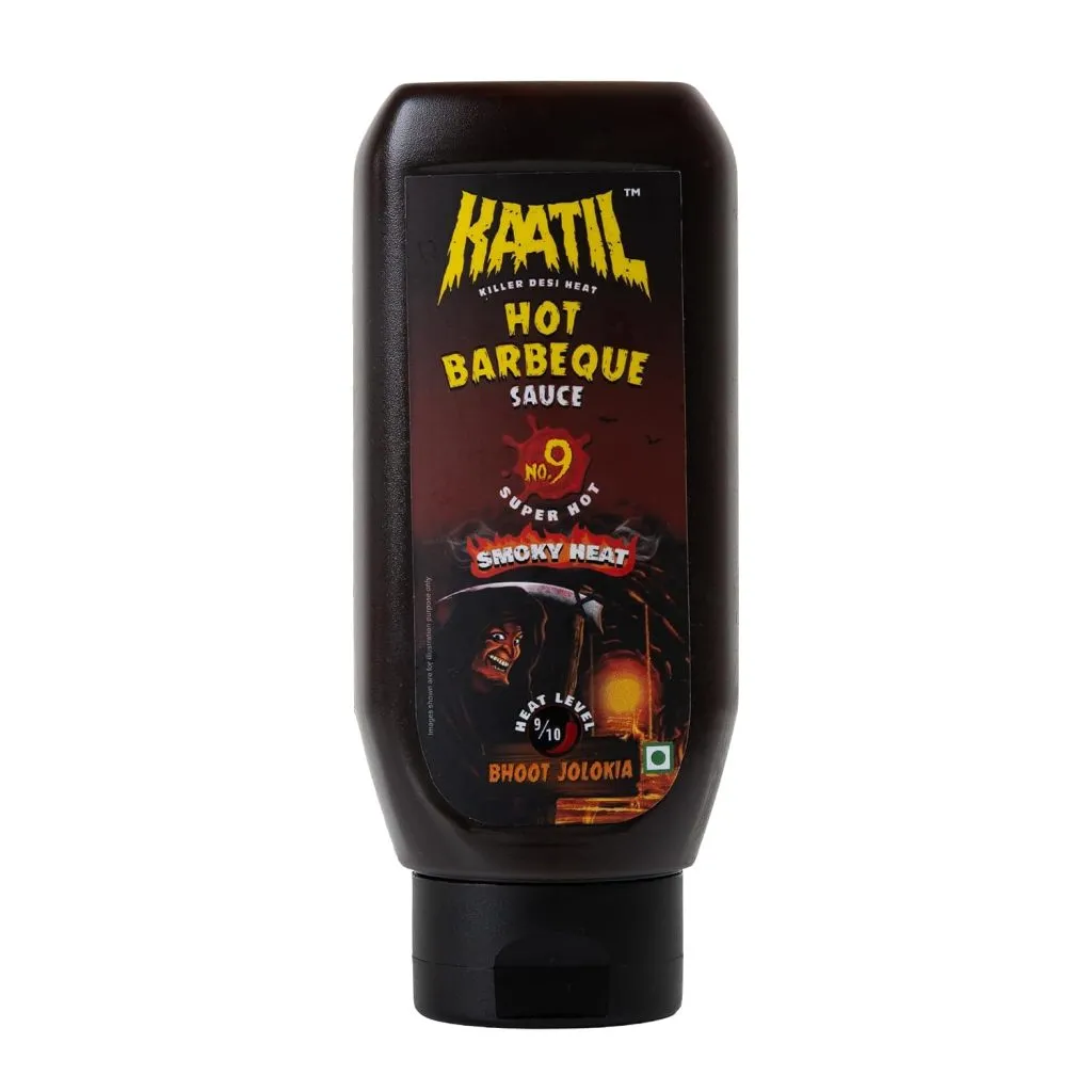 Kaatil Hot Barbeque Sauce No.9 combines smoky BBQ flavour with fiery Bhoot Jolokia chillies for versatile cooking.