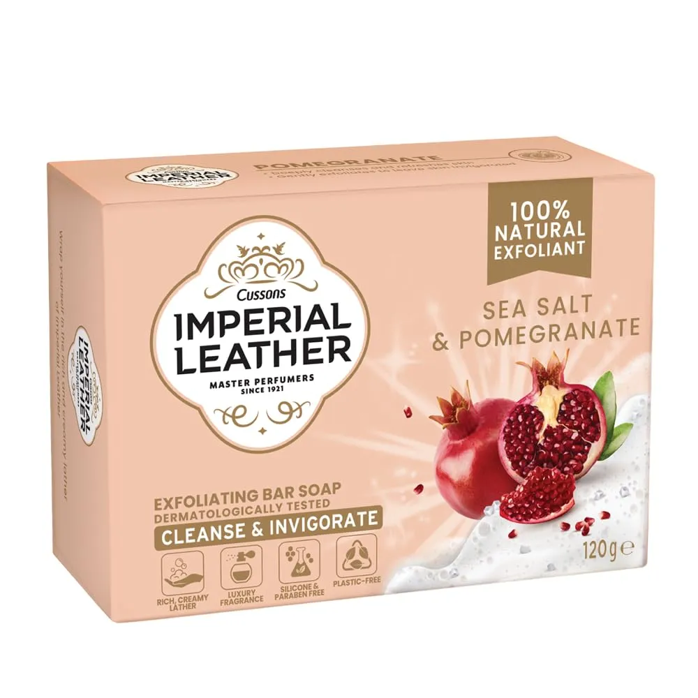 Refreshing sea salt and pomegranate soap gently cleanses skin, leaving it fresh, smooth, fragrant, and revitalized.