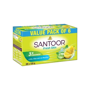 Santoor Fresh Skin Aloe Vera & Lime Soap - Pack of 6 - 6 x 125 g