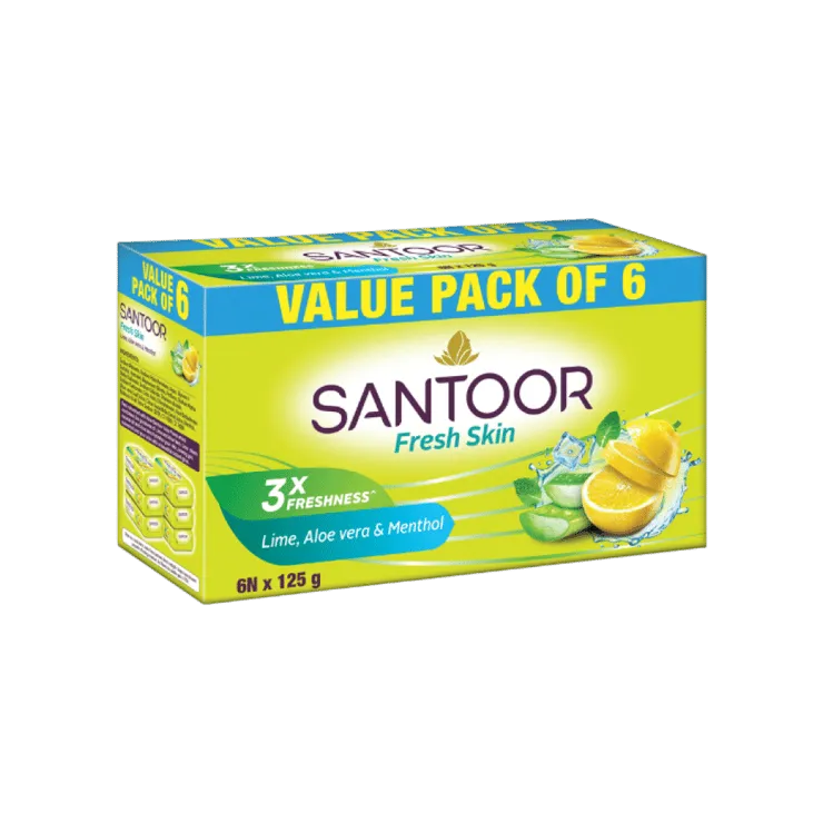Santoor Fresh Skin Aloe Vera & Lime Soap – Pack of 6 – 6 x 125 g