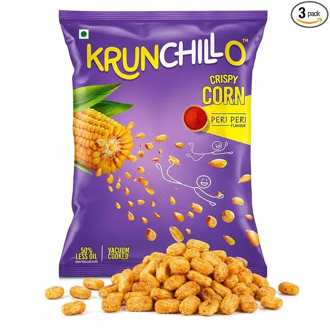 Krunchillo – Crispy Corn Peri Peri |Healthy Snacks | High Protein | Source of Fiber |Assorted Pack | 100% Natural Light & Crispy Corn 60 gm