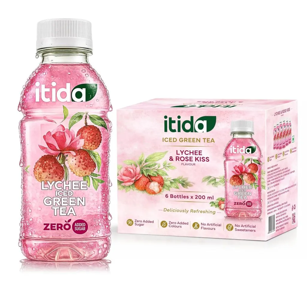 Itida Lychee & Rose Kiss Iced Green Tea, Zero Added Sugar, No Artificial Flavours, 200 ml Refreshing Beverage