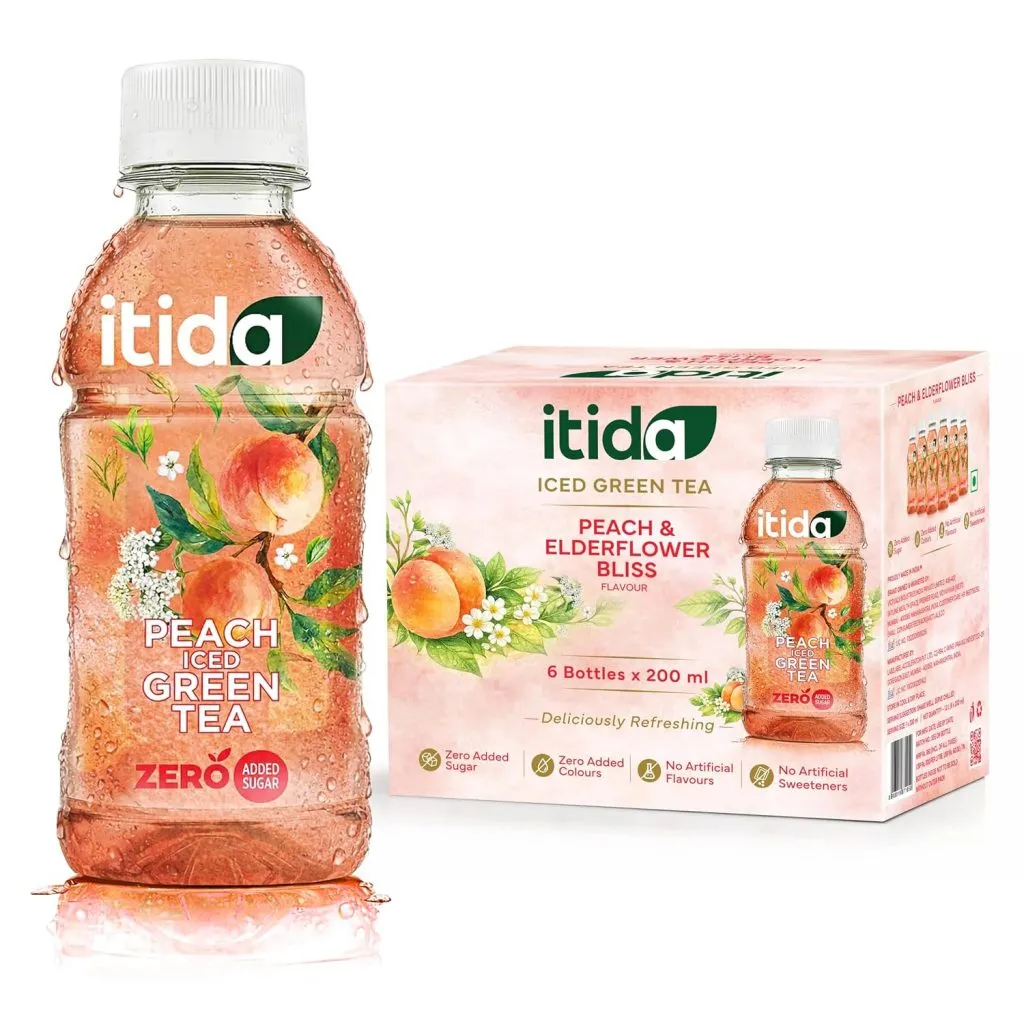 Itida Peach & Elderflower Iced Green Tea, Zero Added Sugar, No Artificial Flavours, 200ml