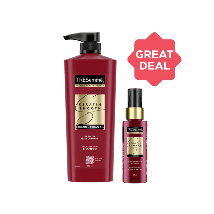 Tresemme Keratin Smooth Shampoo +  Keratin Smooth Anti-Frizz Hair Serum Combo – 580 ml + 50 ml
