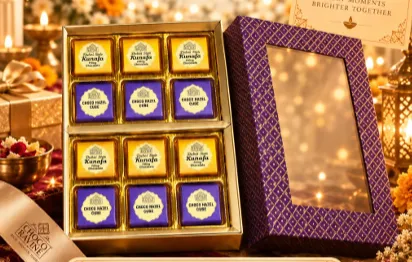 Premium Assorted Kaju Sweet Gift Box with Elegant Purple Packaging for Festivals, Weddings, Celebrations, and Gifting