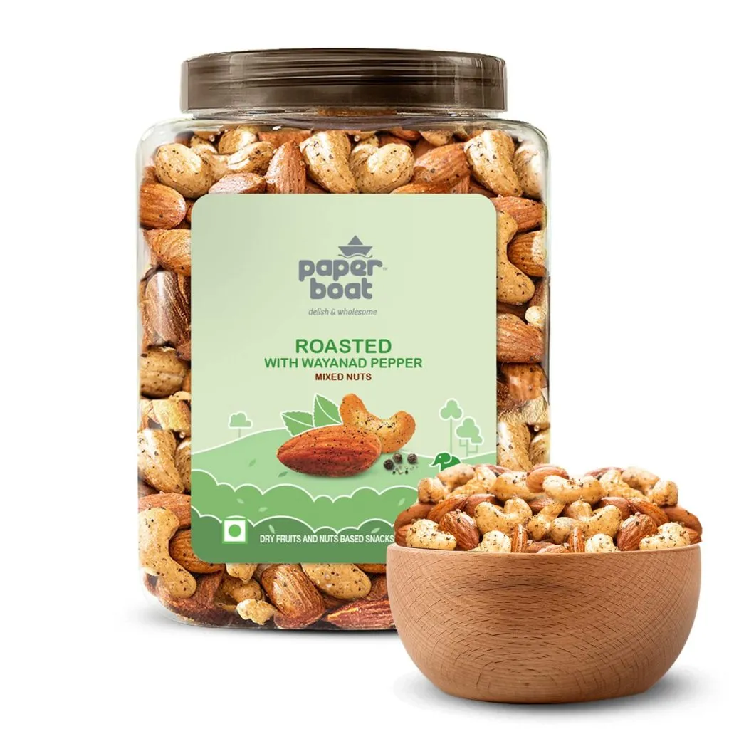 Paper Boat Roasted Mixed Nuts with Wayanad Pepper, Premium Dry Fruit Mix | Almonds & Cashews,1 KG Jar