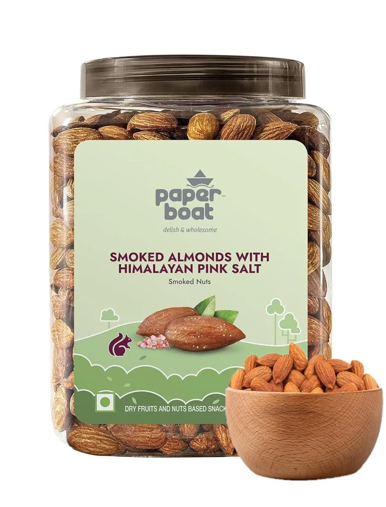 Paper Boat Premium Smoked and Roasted Almonds Himalayan Pink Salt, Healthy Snack – Salted Badam, Reusable Jar 1Kg
