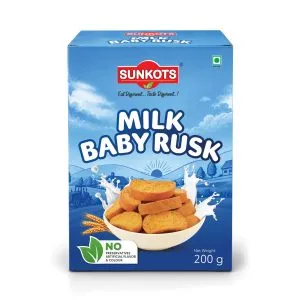 Sunkots Milk Baby Rusk 200g – Crispy, Crunchy and Delicious Milk-Flavoured Toasted Snack for Tea Time