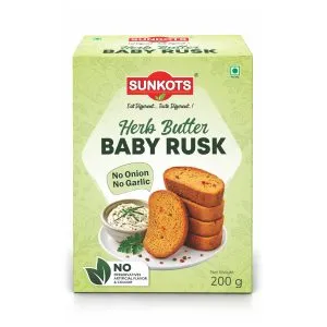 Sunkots Herb Butter Baby Rusk 200g – Crispy, Crunchy and Delicious Toasted Snack for Tea Time