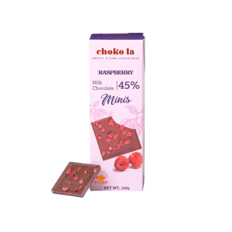 Choko La Raspberry Milk Chocolate Bar (45% Minis) – 100 g