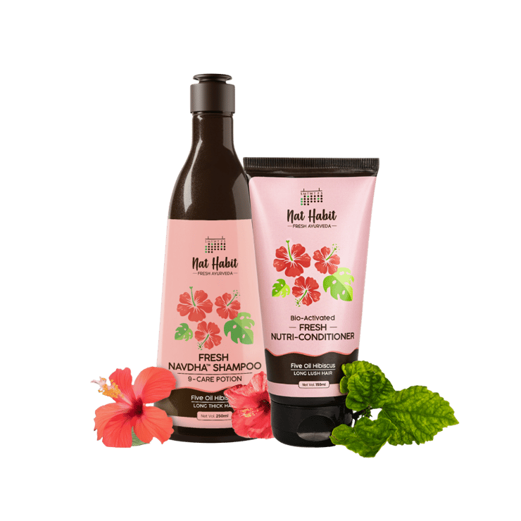 Nat Habit Hibiscus Shampoo for Strength & Shine +  Hibiscus Conditioner for Damage Repair Combo – 250 ml + 150 ml