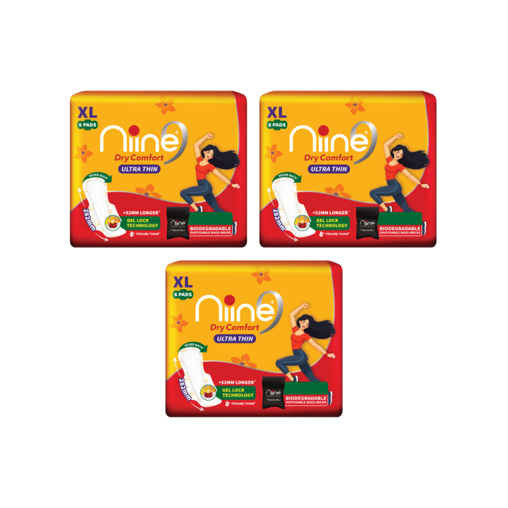 Niine Dry Comfort Ultra Thin Sanitary Pads – Pack of 3 – 3 x 1 pack (6 pieces)