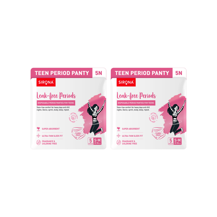 Sirona Disposable Leak-Free Period Panty for Teens – Pack of 2 – 2 x 1 pack (5 pieces)