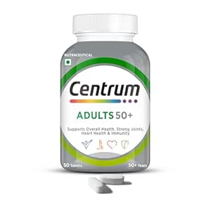 Centrum Adults 50+ Multivitamin Tablet for Men & Women|With 23 Vital Nutrients including Zinc,Magnesium, Vitamin B,C,D, Calcium for Energy, Strong Joints, Immunity and Heart Health|Veg – 50 tablets