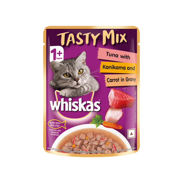 Whiskas Tasty Mix Wet Cat Food (Tuna With Kanikama And Carrot in Gravy) 1+ years – 70 g