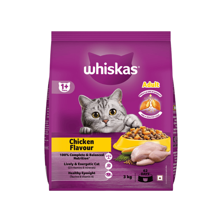 Whiskas Chicken Flavour Dry Cat Food (1+ Years) – 3 kg