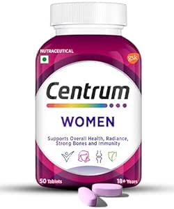 Centrum Women -Multivitamin Tablet for Women|With 23 Vital Nutrients including Zinc,Magnesium,Vitamin B,C,D, Calcium for Energy, Immunity,Radiance,Strong Bones and Overall Health|Veg – 50 tablets