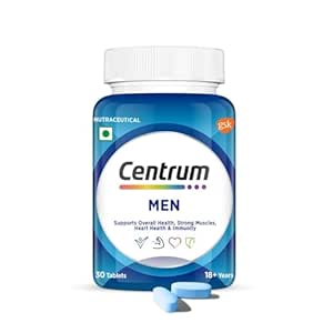 Centrum Men Tablet, World’S No.1 Multivitamin With Grape Seed Extract, Vitamin C & 21 Other Nutrients For Overall Health, Strong Muscles & Immunity (Veg) 30S, 43 Grams