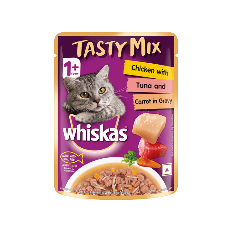 Whiskas Tasty Mix Wet Cat Food (Chicken With Tuna & Carrot in Gravy) 1+ years – 70 g