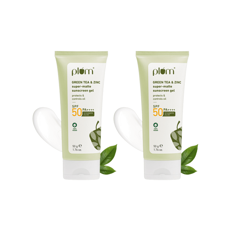 Plum Green Tea & Zinc Super-Matte Sunscreen Gel (SPF 50 PA++++) – Pack of 2 – 2 x 50 g