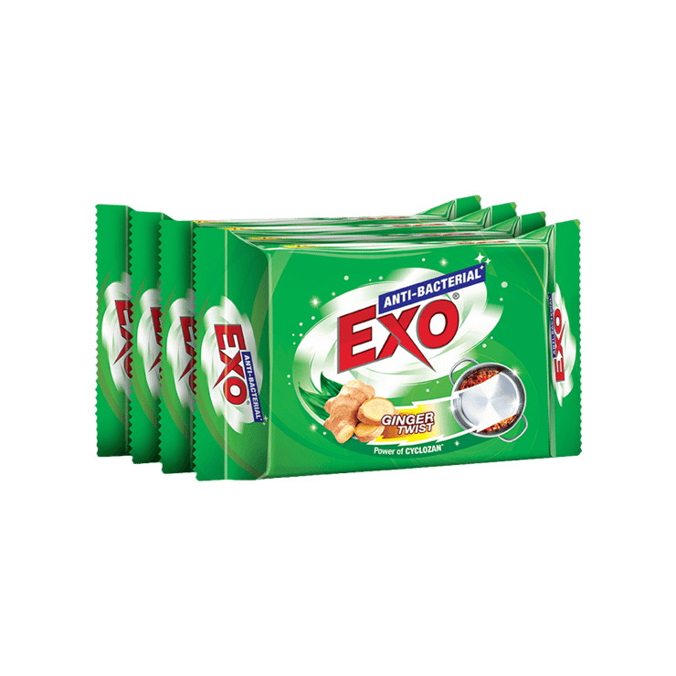 Exo Anti Bacterial Ginger Twist Dishwash Bar – 3 x 90 g + 90 g Free