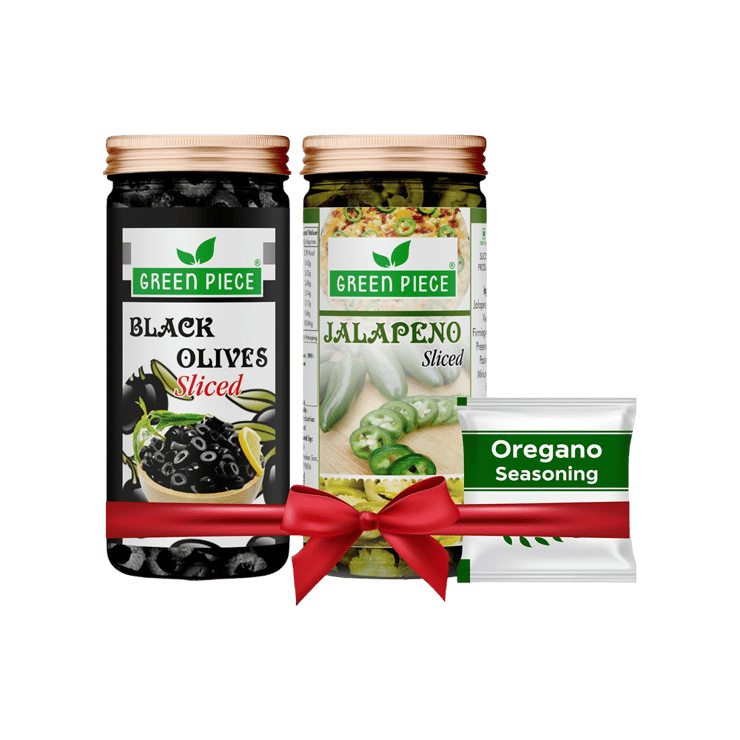 GREEN PIECE Sliced Jalapeno & Black Olives with Oregano Seasoning – 2 x 230 ml