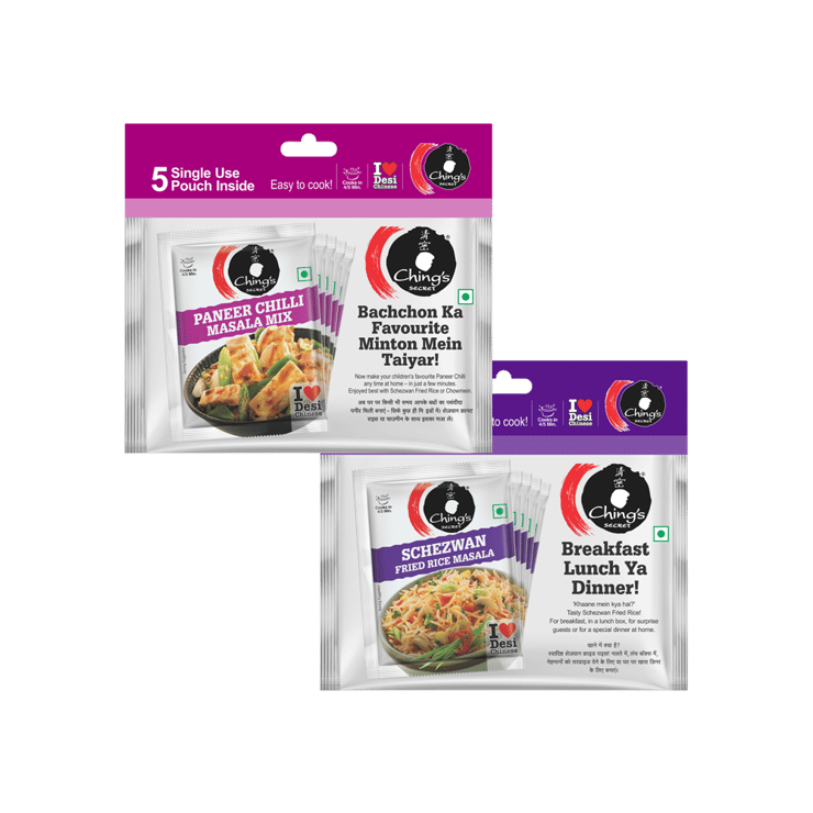 Ching’s Secret Schezwan Fried Rice Masala Instant Mix – 5 Single Use Pouches +  Paneer Chilli Masala Instant Mix – 5 Single Use Pouches Combo – 5 x 20 g + 5 x 20 g